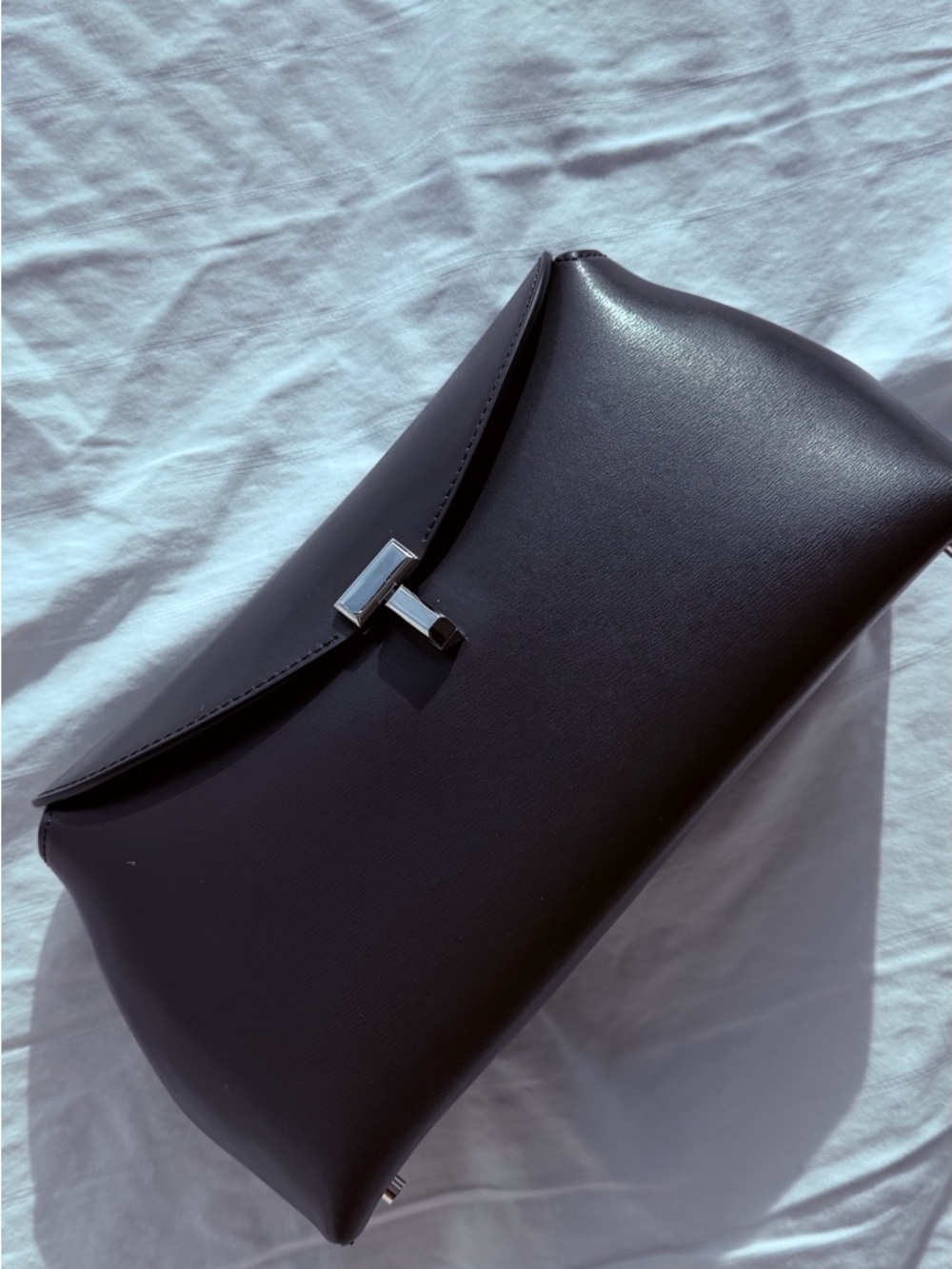 Toteme Black Leather Clutch with Silver Tone Hardware